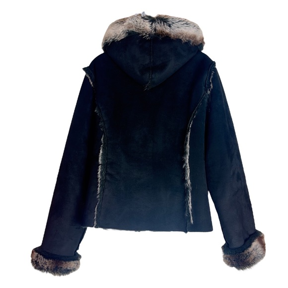 Vintage Parkhurst Black Faux Fur Trim Winter Hooded Jacket Medium - Picture 2 of 12